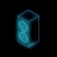 Neon music speaker shining in the dark background vector