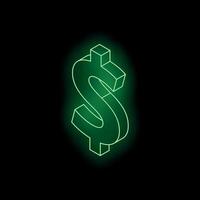 Green neon dollar sign glowing on black background vector