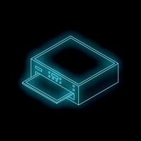 Neon printer printing a document isometric view vector