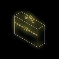 Glowing neon yellow briefcase isometric perspective on black background vector