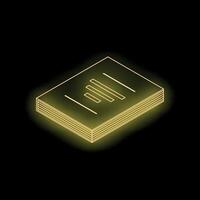 Neon yellow document file glowing on black background vector