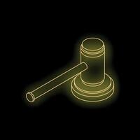 Neon gavel striking surface representing justice concept vector