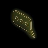 Neon yellow speech bubble isometric chat symbol on black background vector
