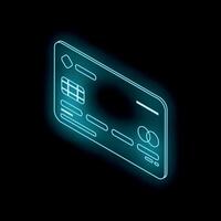 Glowing neon credit card floating on black background vector