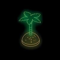 Glowing neon palm tree on a deserted island at night vector