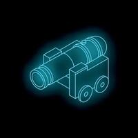 Blue neon glowing cannon on black background isometric view vector