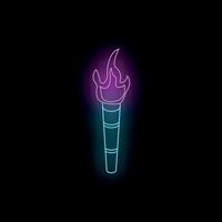 Neon torch burning with blue and pink light on black background vector