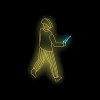 Neon man walking with a gun in hand vector