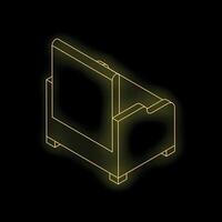 Neon yellow sofa shining on dark background vector