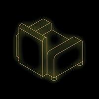Yellow neon armchair glowing on black background vector