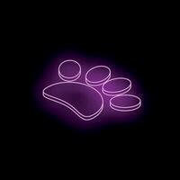 Neon purple paw print glowing on a dark background vector