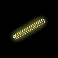 Glowing neon icon of cinnamon stick on black background vector