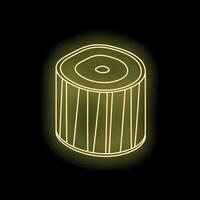 Yellow neon sign depicting a tree trunk on black background vector