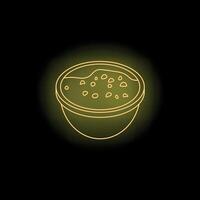 Neon yellow lentil soup warming in bowl on dark background vector