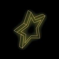 Neon yellow three dimensional five pointed star shining on black background vector