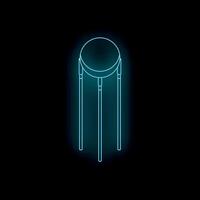 Neon light representing a round table with four legs on a black background vector