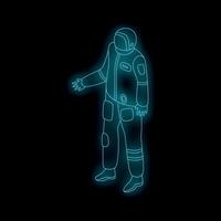 Neon astronaut floating in space with glowing spacesuit vector