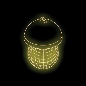 Glowing neon acorn with wireframe texture on black background vector