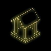 Glowing yellow gazebo wireframe structure on black background vector