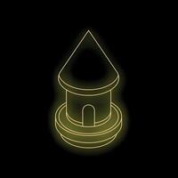 Glowing neon yellow fantasy fairytale medieval tower on black background vector