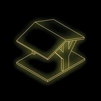 Glowing yellow wireframe house on black background representing innovative architecture vector