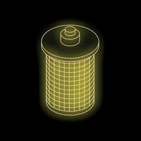 Car oil filter glowing with golden light on black background vector