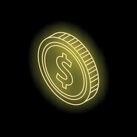 Glowing neon dollar coin on dark background representing wealth and finance vector