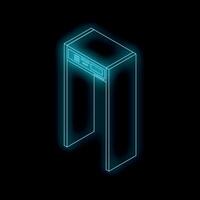 Metal detector gate scanning access control security booth glowing neon style futuristic technology vector