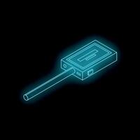 Neon blue outline of retro portable cassette player and headphones on black background vector