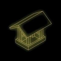 Glowing neon birdhouse on black background, isometric view vector
