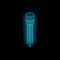 Neon blue transistor glowing on dark background symbolizing electronic components vector