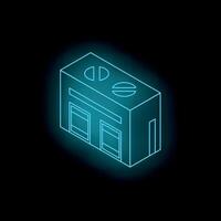 Glowing neon isometric fire station building on black background vector