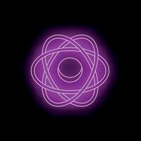 Neon atom symbol glowing on dark background vector