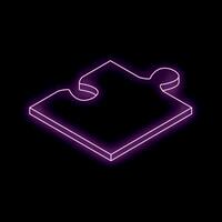 Glowing purple neon puzzle piece on black background representing problem solving vector