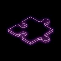 Glowing neon purple puzzle piece on black background representing problem solving vector