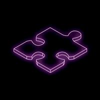 Puzzle piece with purple neon light creating isometric effect on black background vector