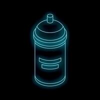 Glowing neon spray can on black background representing urban art vector