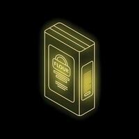 Glowing neon yellow flour box on black background vector