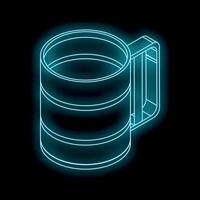 Neon blue mug shining in dark background representing coffee break vector