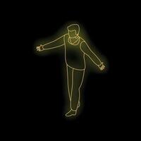 Businessman walking forward with open arms in neon light style vector