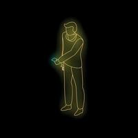 Businessman using smartphone neon sign on black background vector