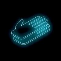Glowing neon blue hand protecting on black background vector