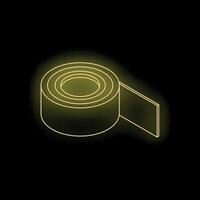 Neon yellow glowing adhesive tape roll on black background vector