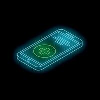 Neon smartphone displaying medical app with cross symbol for healthcare vector