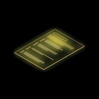 Glowing neon yellow document icon on black background representing reporting or billing vector
