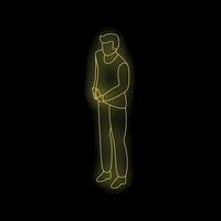 Businessman using smartphone glowing neon sign on dark background vector