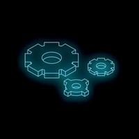Glowing neon gears rotating smoothly on black background vector