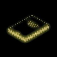 Glowing neon yellow book icon on black background representing knowledge and learning vector