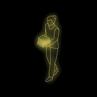 Student carrying books, isometric neon style on black background vector