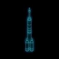 Neon blue rocket ship glowing on black background symbolizing space exploration vector